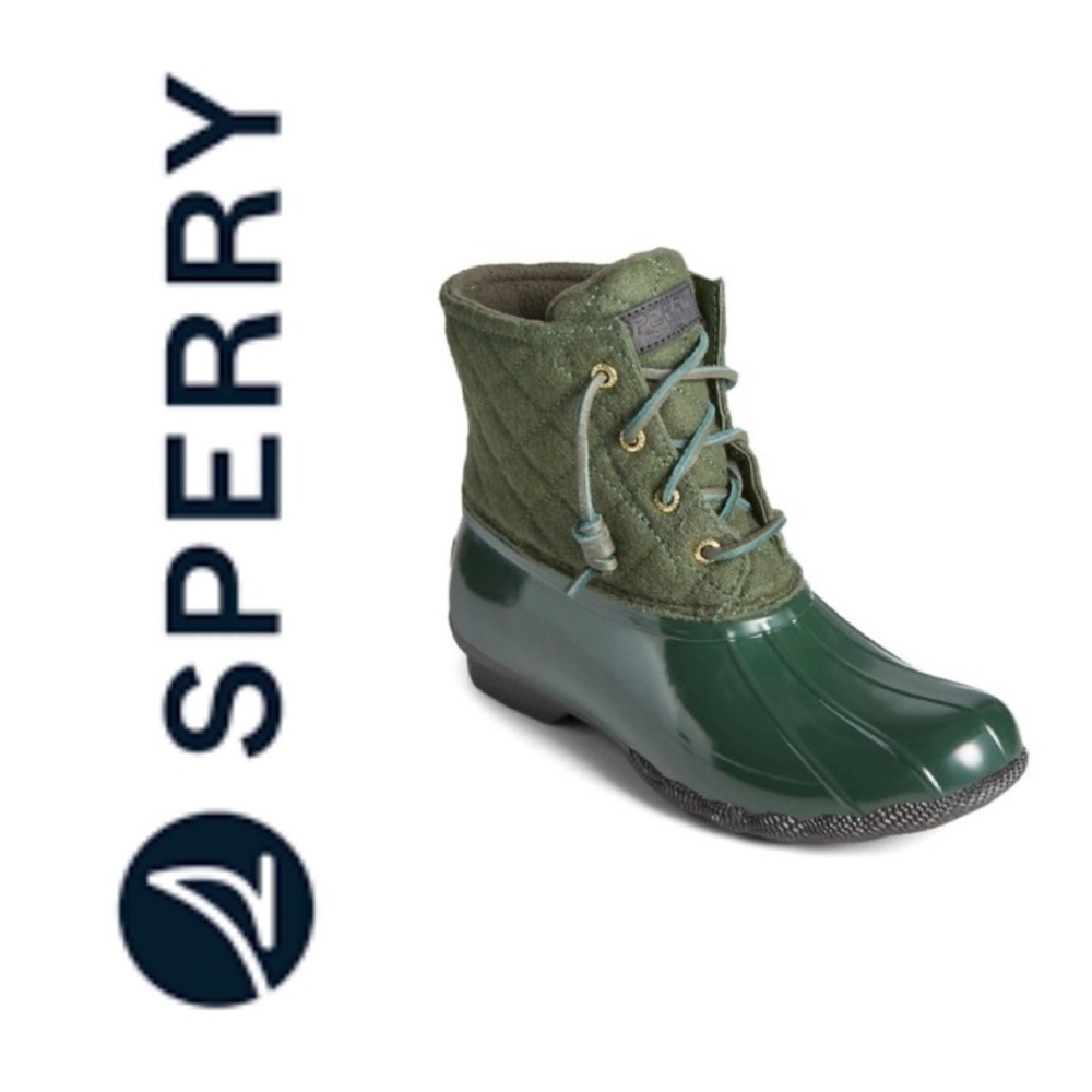 NWOB Sperry Saltwater Women’s Wool green quilted waterproof duck boots